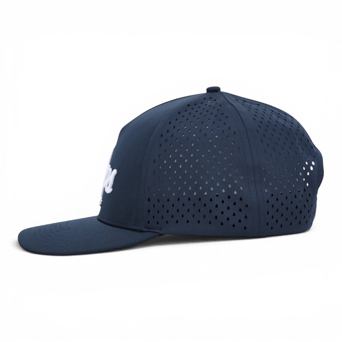2 POPS Golf The Script midnight navy five-panel golf cap with laser-cut ventilation and 3D embroidered front logo