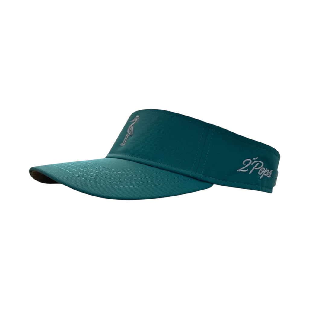 2 POPS Golf performance visor in teal with embroidered logo and small fit design for golfers