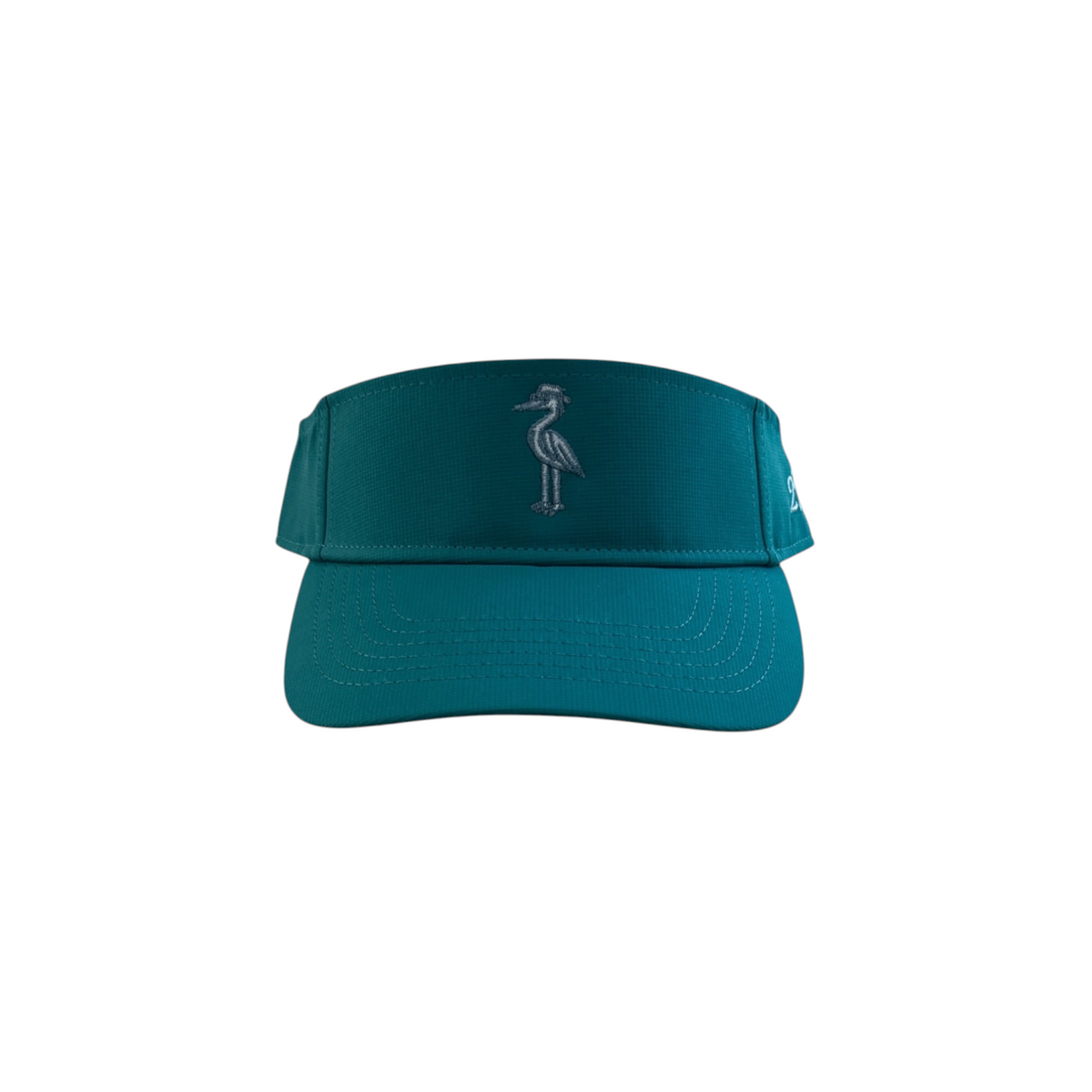 2 POPS Golf performance visor in teal with embroidered heron logo, featuring a lightweight, moisture-wicking fabric.