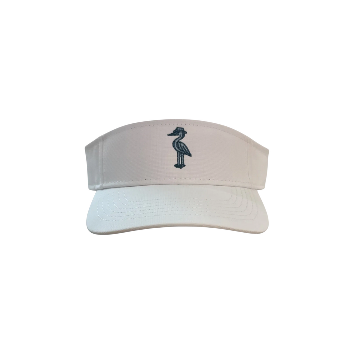 2 POPS Golf white performance visor with small fit, moisture-wicking fabric, and signature bird logo embroidery.